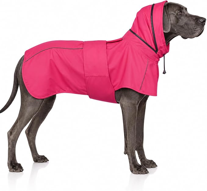 Dog Raincoat, Waterproof Dog Rain Jacket with Hood, Pink 4XL | Rain Coat For Gaint Dogs, Doggy Poncho With Leash Hole, Reflective Strips, For Rainy Snowy Weather Walks, Hiking, Camping