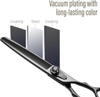 Dog Grooming Scissors: 7.5 inch Bright Black Pet Shears Set Made Of Japanese 440C Advanced Stainless Steel Professional Grooming Scissors for Dogs Cats and Other Pets