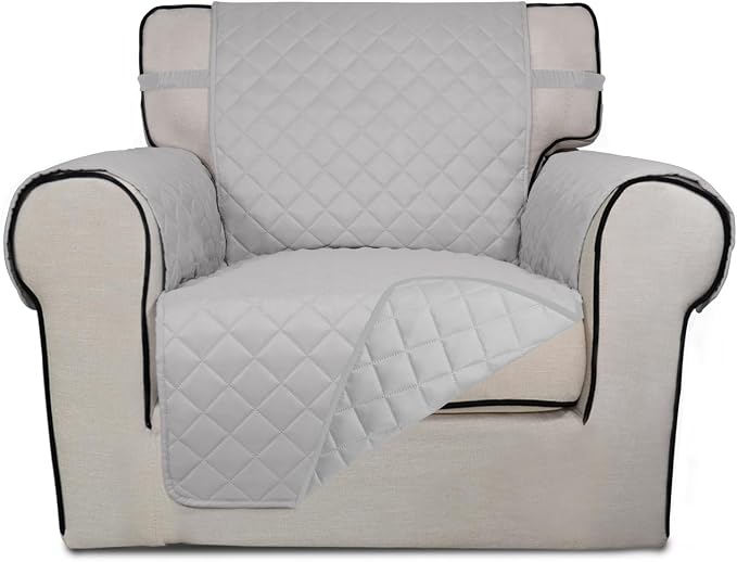 PureFit Reversible Chair Sofa Cover Dog Couch Covers for Sofa, 25.5 in | Light Gray/Light Gray, Water Resistant Couch Protector, Washable Pet Couch Cover with Non Slip and Elastic Straps For Kids