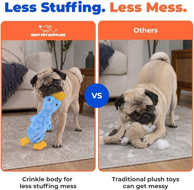 Best Pet Supplies Interactive Squeaky Dog Chew Toy, Ideal Dog Toys for Chewers, Small, Medium & Large Dogs, and Fetch Lovers - Crinkle Duck (Blue), Large