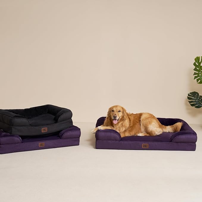 EHEYCIGA Orthopedic XXL Dog Bed, Waterproof Washable XL Big Pet Bed 52" | Non-Slip Bottom and Egg-Crate Memory Foam Extra Large Pet Couch Bed with Washable Removable Cover, Purple