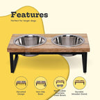 Elevated Dog Bowls, Medium 5.2 Height Mango Wood Raised Dog Bowl Iron Stand Frame with 64oz 2 Pcs Stainless Steel Pets Dishes, Food & Water 8Cup, 1.9L Capacity Nonslip Cat Feeding Station