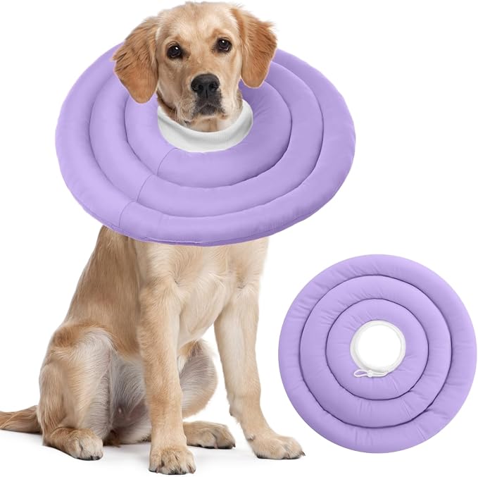 IDOMIK Dog Recovery Collar, Waterproof Soft Dog Cone After Surgery | Comfy Protective Elizabethan Collar Alternative for Dogs Cats, Adjustable Pet Neck Donut Cone Anti-Licking Wounds,Purple,2XL