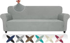 ZNSAYOTX Oversized Super Stretch Couch Cover (92"-115"), New Striped Sofa Covers Comfortable & Durable, Dog Cat Pets Friendly Extra Large Spandex Sofa Slipcovers (Light Grey, XL Sofa)