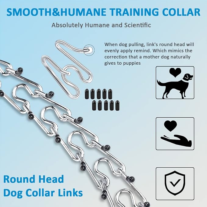 Prong Collar for Dogs, Dog Training Collar for Small Medium Large Dogs | Pinch Collar, Adjustable Size, No Pull, Quick Release Buckle, Hook 360° Swivel, High Quality, 2 Extra Link and 20 Rubber Cap