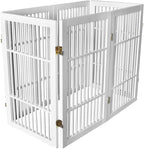 Urnporium Pet Dog Gate Freestanding, Strong Durable Folding Wooden Fence, Portable Acacia Hardwood Safety Barrier for Indoor & Outdoor Use (White Pet Gate, 6 Panel 30" Tall)