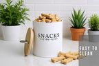 White Dog and Cat Treat Container with Easy to Open Bamboo Lid, 8.5 cups/ 70 fl oz.