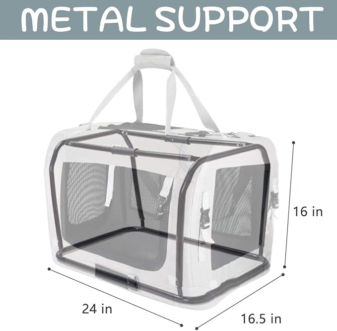 Extra Large Cat Carrier Soft Sided, Portable Small Dog Carrier for 2 Cats, 24"x16.5"x16" Car Travel Folding Comfortable Design with Bowl, Grey