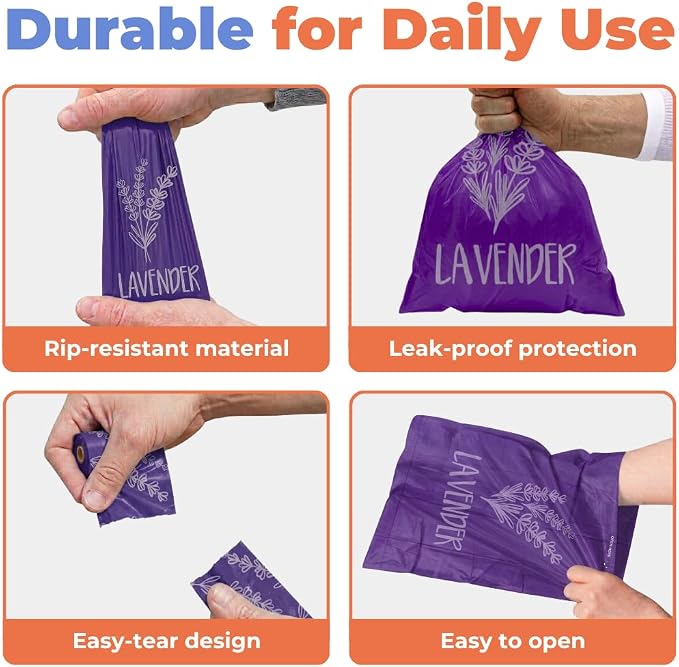 Best Pet Supplies Poop Bags for Dogs - Lavender, 240 Count | Scented, Leak-proof, Easy-Tear perforations, 15 Thick Bags per roll, Outdoor Walking & Travel, Fits Standard Holders