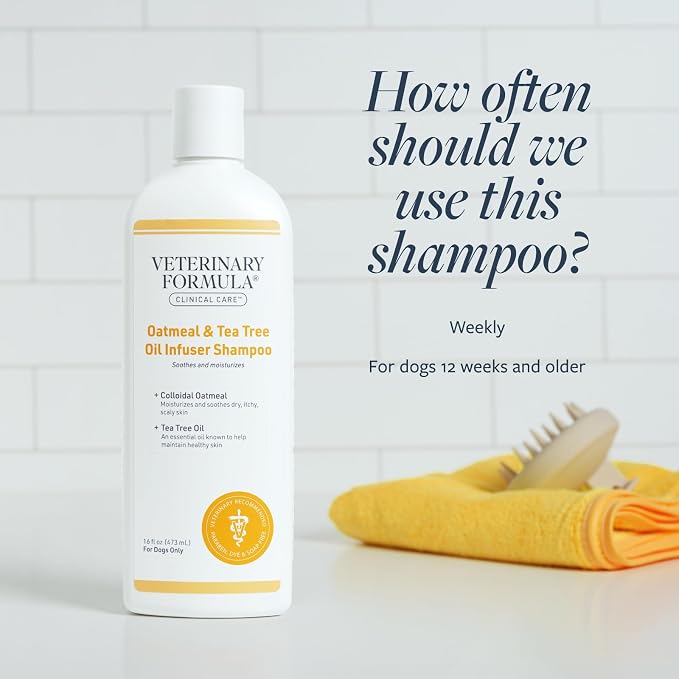 Veterinary Formula Clinical Care Oatmeal & Tea Tree Dog Shampoo, 16 oz | Moisturizing shampoo with colloidal oatmeal and tea tree oil to soothe dry, flaky skin and leave the coat soft and refreshed