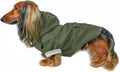 DJANGO Highland Dog Jacket & Raincoat – Water-Repellent, Lined Dog Coat with Hood, Adjustable Fit & Harness Hole – Lightweight Rain & Wind Jacket for Small & Medium Dogs up to 30 lbs (Olive, Large)