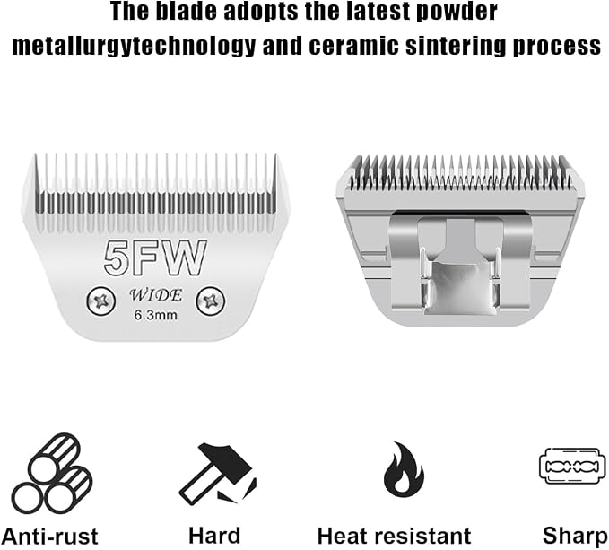 5FW Wide Blades for Dog Grooming Blades Compatible with Andis Clipper | Compatible with Oster A5,Wahl km10 Dog Clippers,Size-#4FC, 3/8-Inch Cut Length (9.5mm),2-Pack