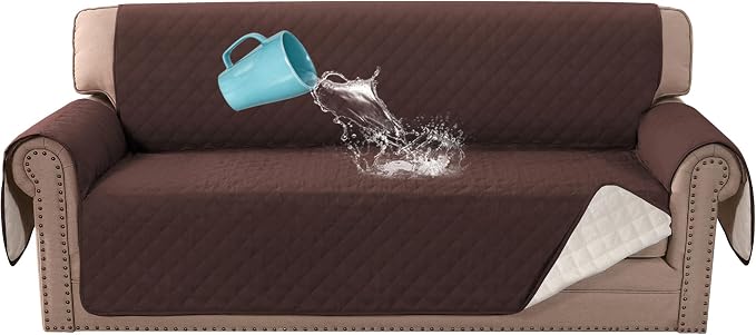 H.VERSAILTEX Couch Cover, Sofa Covers for 3 Cushion Couch, Dog Couch Cover Protector, Furniture Covers for Pets, 100% Waterproof Cover with Non-Skid Backing & Elastic Straps(Sofa, Chocolate)