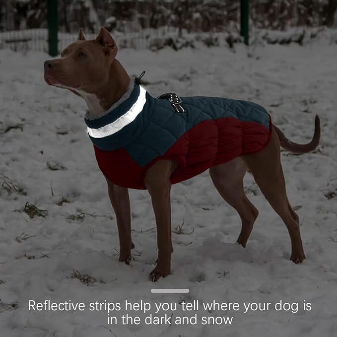 FUAMEY Dog Coat for Small Dogs, Fleece Dog Winter Jacket with Harness | Puppy Cold Weather Coats Reflective Pet Puffer Vest with Zipper Water-Resistant Warm Dogs Snowsuit Windproof Dark Blue XS