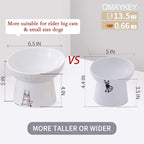 6.5 Inch Extra Wide Ceramic Raised Cat Bowls, Tilted Elevated Cat Bowl | Prevent Neck, Whisker Fatigue, Anti Vomit, for Elder Big Cats & Small Dogs, Dishwasher Microwave Safe, 2 Pack, White