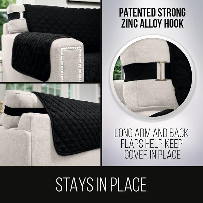 Sofa Shield® Couch Slip Covers for Dogs, Reversible Furniture Protector with Strap, Stain and Tear Resistant Cushion Cover, 70 inch Seat, Machine Washable Slipcover Pets, Cats, Black Gray
