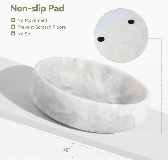 White Dog Bowl, Marble Dog Food Bowl, Non-Slip Water Dish Large, Heavy Duty Pet Bowl for Large Dogs, African Natural Marble, Holds 6 Cups(6lbs)