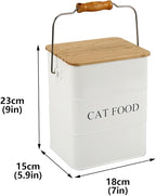 Morezi Cat Food Storage Container Storage bin with Wooden lid Scoop Included White Metal cat Food Container in Kitchen countertop