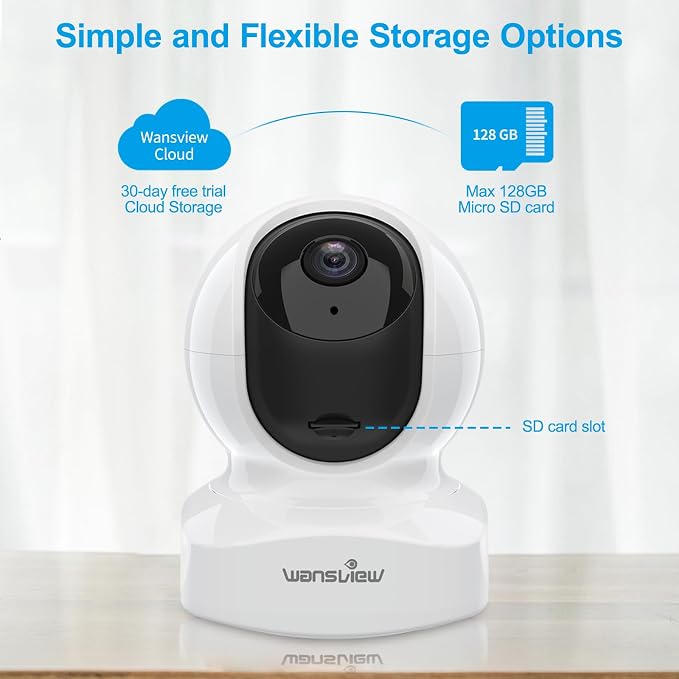 wansview Home Security Camera, Baby Camera 2.4G WiFi Only, Q5 3MP White | 2K WiFi Camera for Pet/Nanny, Motion Alerts, 2 Way Audio, Night Vision, Compatible with Alexa, with TF Card and Cloud
