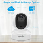 wansview Home Security Camera, Baby Camera 2.4G WiFi Only, Q5 3MP White | 2K WiFi Camera for Pet/Nanny, Motion Alerts, 2 Way Audio, Night Vision, Compatible with Alexa, with TF Card and Cloud