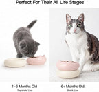 Cat Bowls, Ceramic Cat Bowls Food and Water Bowl Set, Whisker Friendly Cute Kitten Food Bowls for Protecting Pet's Spine, Perfect for Dry & Wet Food, Pink & Beige