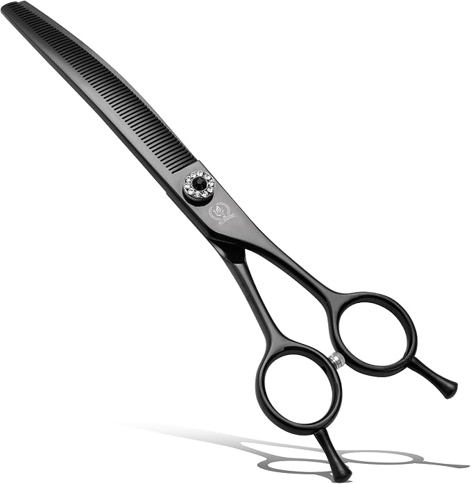 Professional Dog Grooming Scissors Pet Curved Thinning Shears 7.0'' Extremely Sharp Blades 440C Steel Thinning Scissors Durable Smooth Motion & Fine Cut for Dogs and Cats(Black)
