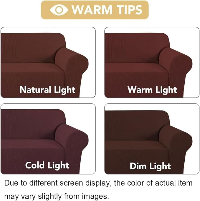 H.VERSAILTEX Stretch Couch Cover Loveseat Covers for 2 Cushion Couch Sofa Slipcover for Love Seat 1 Piece with Elastic Bottom, Checked Jacquard Fabric(Loveseat 58"-70" Wide, Burnt Brick)