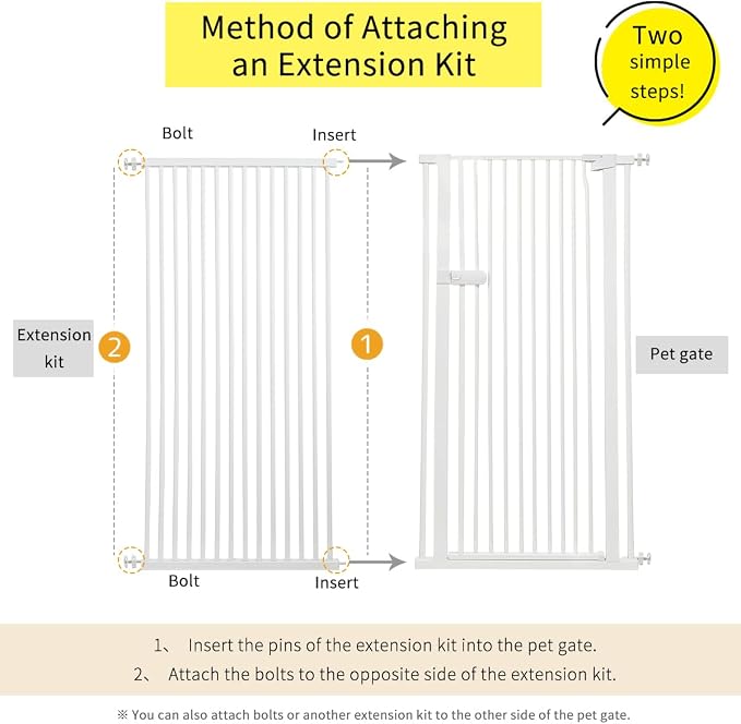 Lumizone Extra Tall Cat Gate Extension Kit 55.12" High 29.52" Wide White | Tall Pet Gate Dog Gate for Doorway Hallway Stairs Pressure Mounted Extra Wide 1.37" Gap No Drilling