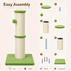 PAWSCRAT 32-Inch Tall Cat Scratching Post, 5.5-Inch Diameter, Sisal, Green | Natural Sisal Scratching Surface with a Dangling Ball for Indoor Cats, Scratch-Resistant Durable and Protect Your Furniture