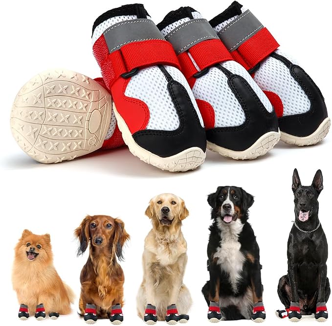 Dog Shoes for Large Dogs Breathble Dog Shoes for Hot Pavement Anti-Slip Dog Boots & Paw Protectors for Summer Hot Pavement Hiking Dog Booties Puppy Outdoor Paw Protectors 4PCS