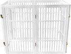 Urnporium Pet Dog Gate Freestanding, Strong Durable Folding Wooden Fence, Portable Acacia Hardwood Safety Barrier for Indoor & Outdoor Use (White Pet Gate, 6 Panel 30" Tall)