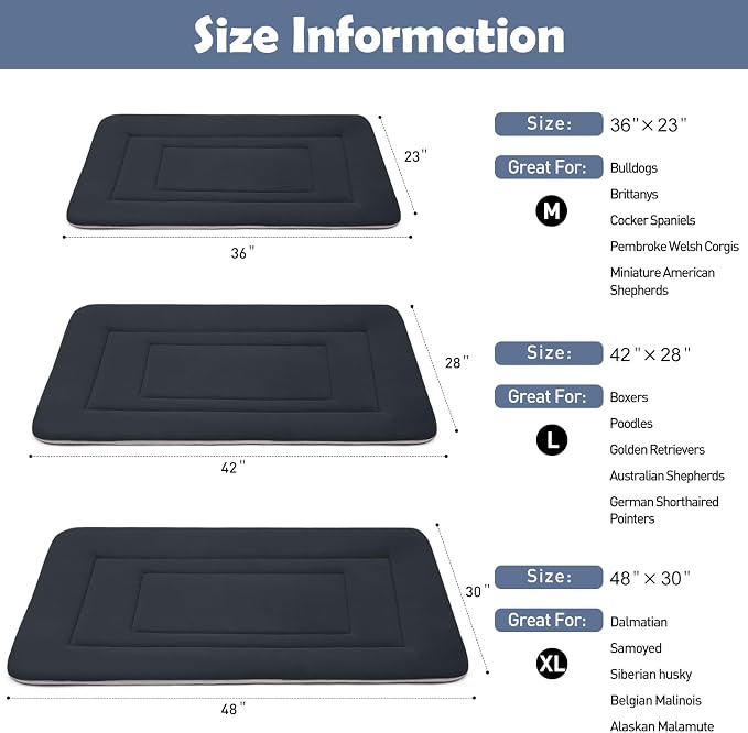 Dog Bed Soft Dog Crate Bed Pad Mat, 48 in Non Slip Bottom Washable Beds for Extra Large Dogs, Pet Bed Mattress Kennel Pad, Dark Blue Gray