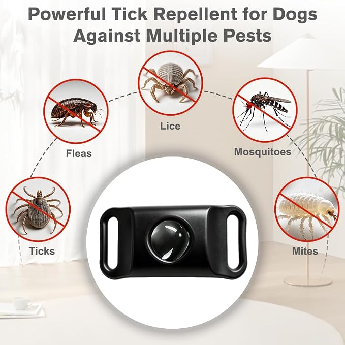 Natural Flea and Tick Pendant for Dogs with 2 Silicone Buckles 4 Refills, Water Resistant Dog Flea and Tick Collar Repellent Accessory for Indoor Outdoor Flea and Tick Prevention, COLLAR NOT INCLUDED