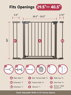 29.5-40.5" Baby Gate for Stairs, Dog Gate for Doorways, Walk Thru Auto Close Metal Baby Safety Gate for The House, Stairs and Doorways, Child Gate Pressure Mounted, Pet Gate for Dog Indoor - Brown