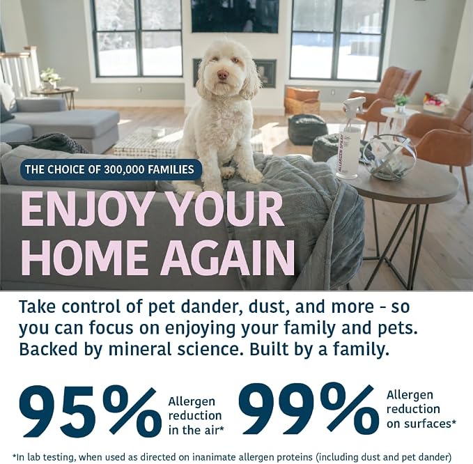 Allergy Asthma Clean Allergen Spray, Pet, Dust Allergies & More 64oz Total | Bottle Plus One Refill, Backed by Science, Fragrance Free, Pet Friendly, Air & Surface