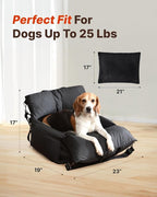 PET MARVEL Dog Car Seat for Small Dogs Up to 25 lbs, Pet Booster Seat & Travel Carrier with Safety Leash and Thick Cushion, Fully Detachable Washable Pet Bag with Storage Pocket, Portable, Black