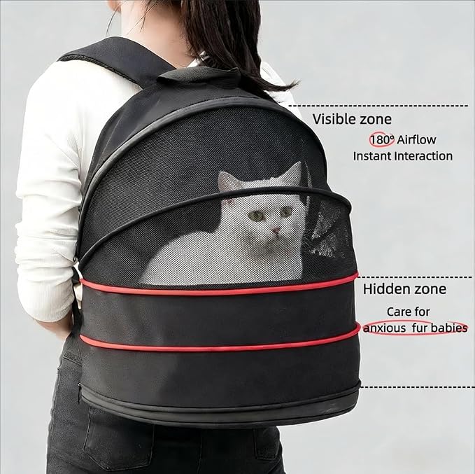 Interactive Expandable Pet Carrier Backpack for Cats & Small Dogs-Interactive Opening Pet Tent Backpack. Expandable for Extra Space.Breathable,Foldable Nest Bed for Travel, Walks,Vet & Home-Black