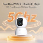 Upgraded 3K Security Camera Indoor, Free Time Lapse, AI Tracking & Face ID, PTZ 5G WiFi Dog/Pet/Baby Monitor Cameras for Home Security, Color Night Vision, Full Duplex 2-Way Talk