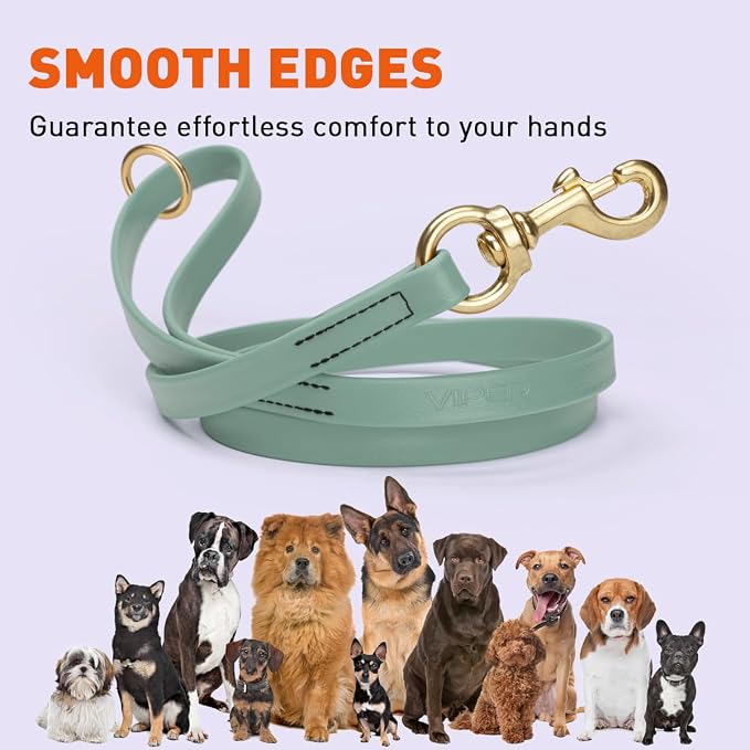 Viper Biothane K9 Working Dog Leash Waterproof Lead for Tracking Training Schutzhund Odor-Proof Long Line with Solid Brass Snap for Puppy Medium and Large Dogs 6ft, Sage Green