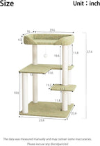 Cat Tree for Large Cat, Modern Senior Friendly Cat Tower with Wide Shelves Low Step, Cotton Scratching Posts, Super Sturdy Base, Cozy Perches, Interactive Toys (Linen Fabric Green 37.4-Inch)