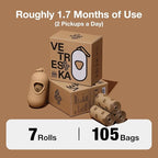 VETRESKA Dog Poop Bags Dispenser with Coffee Scented Waste Bags, Leak Proof | Extra Thick & Strong, 1 Holder and 105 Count Pet Poop Bags (7 Refill Rolls) for Dogs and Cats