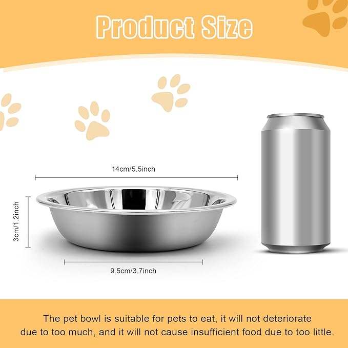 Stainless Steel Cat Bowl - Shallow Wide Flat Cats Food Bowls,Metal Kitten Dishes Whisker Friendly Fatigue Relief,Replacement Basic Kitty Plates for Elevated Stand,Dishwasher Safe（Set of 2）