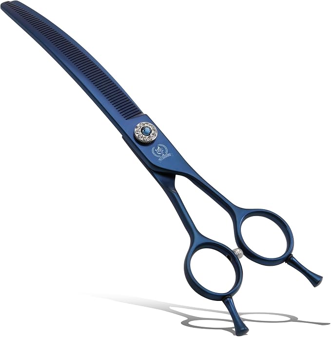 Professional Dog Grooming Scissors Pet Curved Thinning Shears 7.0'' Extremely Sharp Blades 440C Steel Thinning Scissors Durable Smooth Motion&Fine Cut for Dogs and Cats