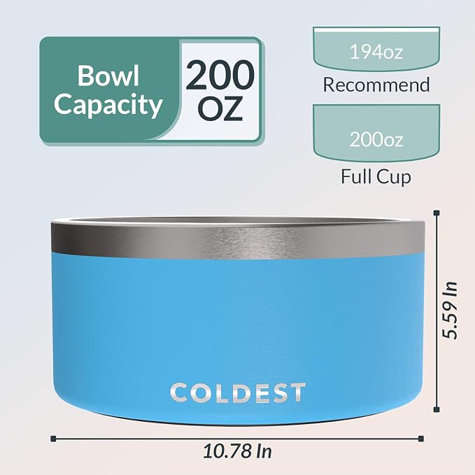 Coldest Dog Bowl - Anti Rust Metal, Non Slip, 3 Layers Insulated Stainless Steel Dog Bowls - Spill Proof & Heavy Duty - Water Bowl for Dogs, Cats & Pets, Dish Washer Safe (200 oz, Celestial Blue)