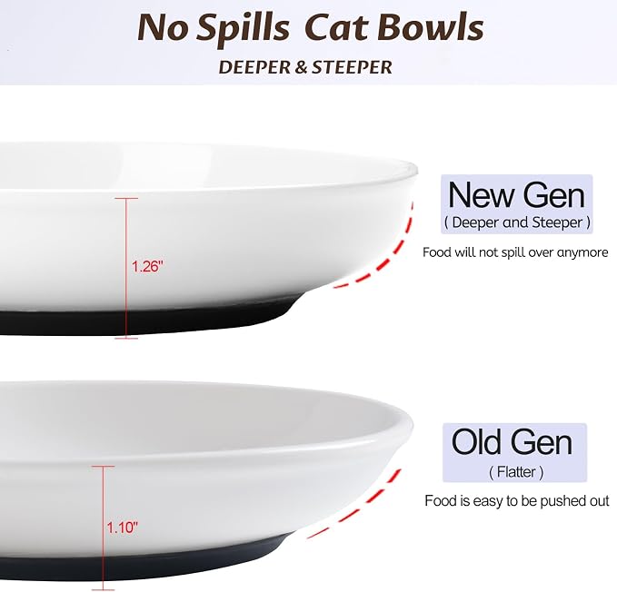 WROSWT No Spill Cat Bowls,Cat Food Bowl,Anti Whisker Fatigue Healthy Ceramic Cats Dishes Set for Indoor Cats,Shallow Wide Kitten Plates for Food and Water,Non-Slip Silicone Bottom,3 Pack