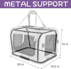 Extra Large Cat Carrier Soft Sided, Portable Small Dog Carrier for 2 Cats, 24"x16.5"x16" Car Travel Folding Comfortable Design, Purple