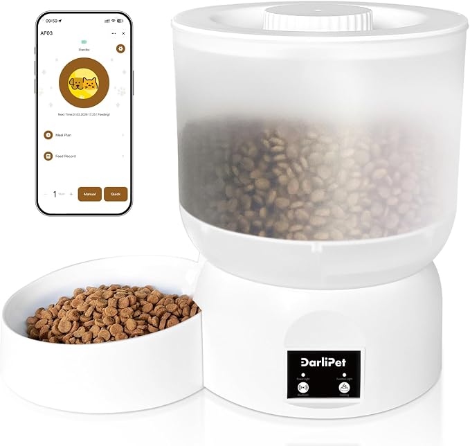 Automatic Cat Feeder,WiFi Auto Cat Feeder for Cats & Small Dogs | 24/7 WiFi Remote Access,180-Day Battery Life,Rechargeable Battery,Slow Feed Mode,Triple Fresh Seal, Quiet Dispensing, 2.5L