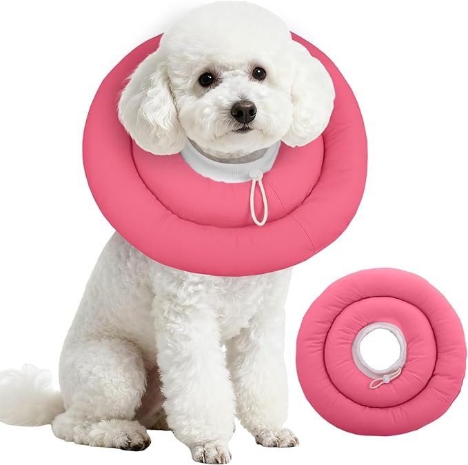 IDOMIK Dog Recovery Collar, Waterproof Soft Dog Cone After Surgery | Comfy Protective Elizabethan Collar Alternative for Dogs Cats, Adjustable Pet Neck Donut Cone Anti-Licking Wounds,Rose,M