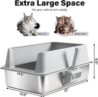 Stainless Steel Litter Box, Extra Large Cat Litter Box for Big Cats | High Sided, Anti-Urine Leakage, Easy Clean, Odor-Free, Non-Sticky, Includes Scoop & Mat