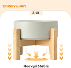 SPUNKYJUNKY Ceramic Elevated Dog Bowls 2 Pack - 6.1inch Raised Dog Bowls with Non-Slip Wooden Stand for Medium Dogs Dishwasher Safe(Grey,28.7OZ*2)